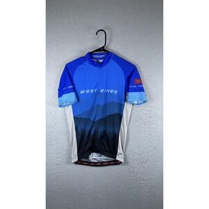 Jakroo West Bikes Cycling Jersey Mens Small Blue Full Zip‎ Tennessee Mountains
